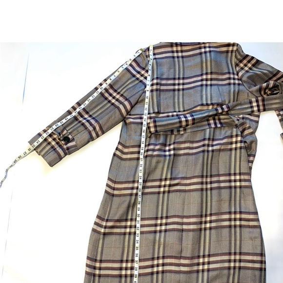 LEWIT BOLD Multi-Plaid Belted Lightweight Trench-Coat Long Duster NavyNight SzL - Picture 11 of 11
